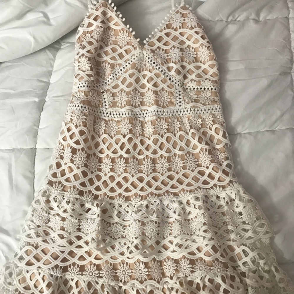 Boutique white and nude mini dress
